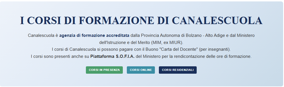 Corsi di Formazione e Aggiornamento Canalescuola